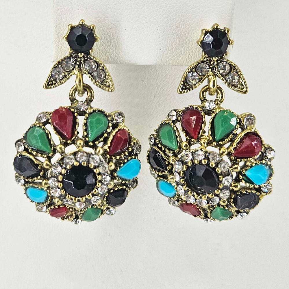 Crystal Beaded Victorian style Flower Dangle Statement Earrings